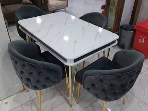 میز و صندلی نهار خوری مدل لگنی پایه طلایی 