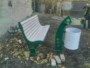 ست سطل زباله و نیمکت شهری