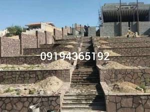 اجرای سنگ مالون کوهی برای دیوار های باغچه به صورت پلکانی